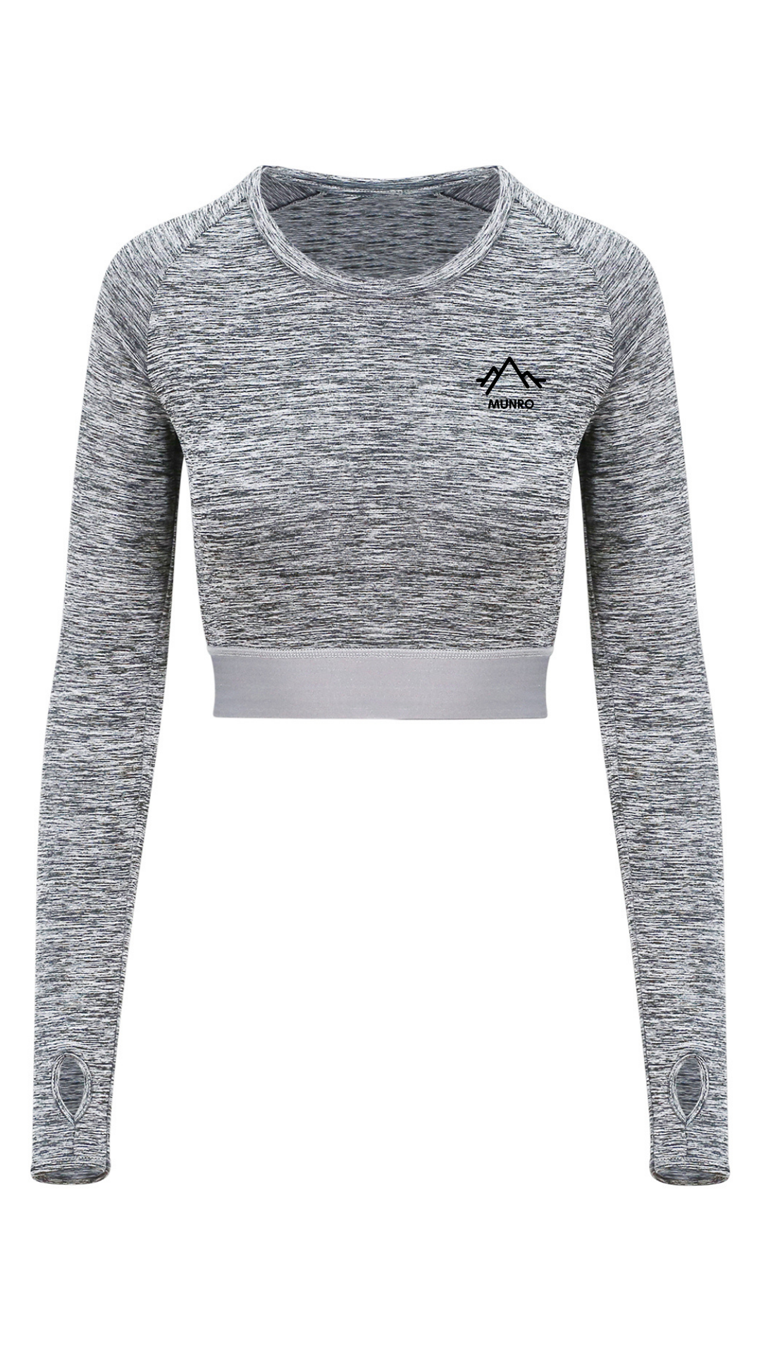 Womens Long Sleeved Crop Top - Black Slate Melange