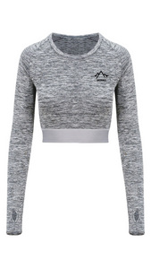 Womens Long Sleeved Crop Top - Black Slate Melange