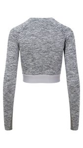 Womens Long Sleeved Crop Top - Black Slate Melange