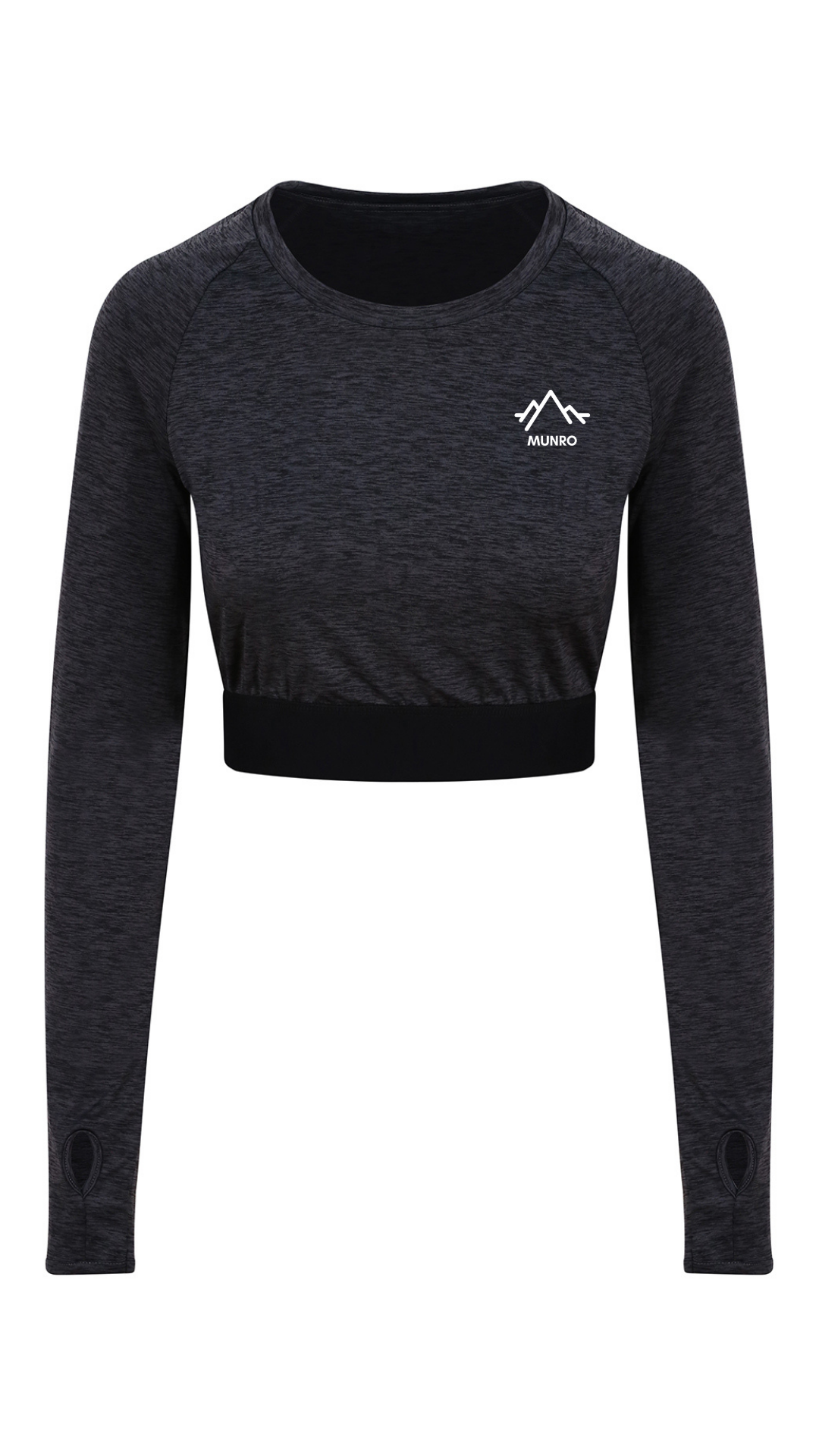 Womens Long Sleeved Crop Top - Black Slate Melange