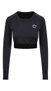 Womens Long Sleeved Crop Top - Black Slate Melange