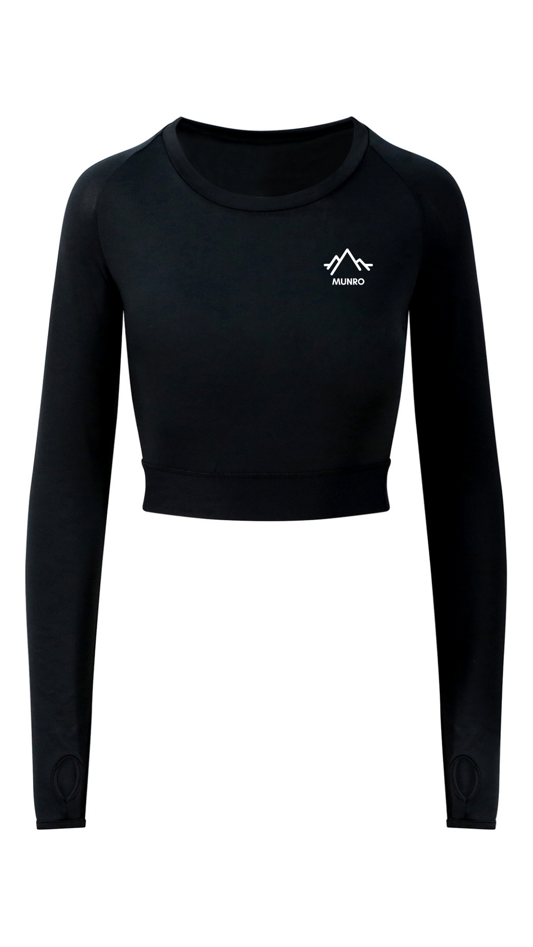 Womens Long Sleeved Crop Top - Black Slate Melange